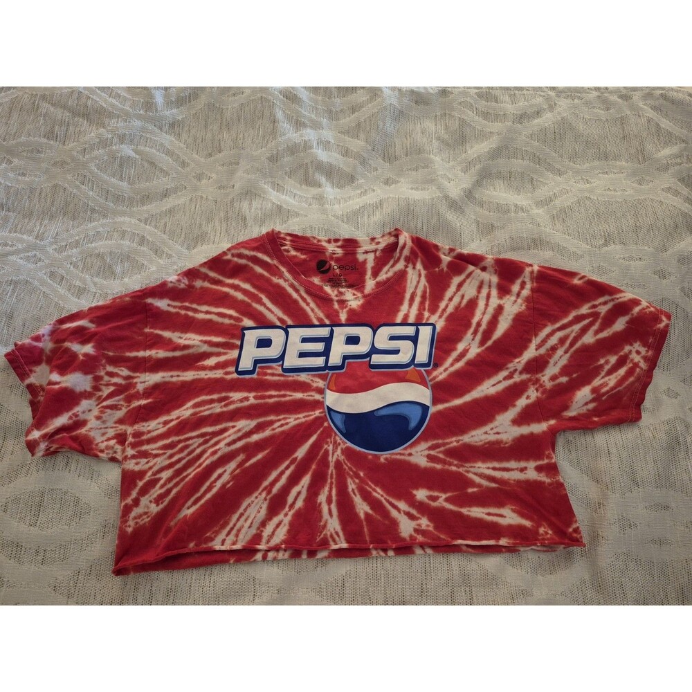 💥 Pepsi  Festival Red Tie Dye Shirt Crop Top Large D6